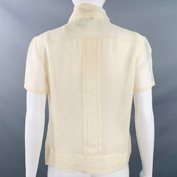 CHANEL Vintage 2003 Cruise 8 Cream Black Silk Sheer Pleated Short Sleeve Blouse - Picture 4 of 9